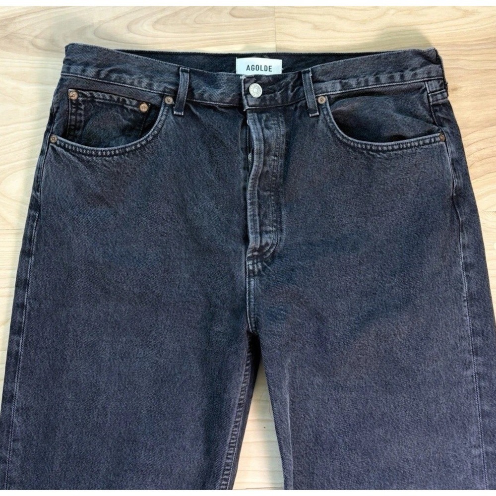 Agolde Fran High Waist Straight Leg Jeans Washed Black Denim Button Fly Size 30 - Picture 5 of 12